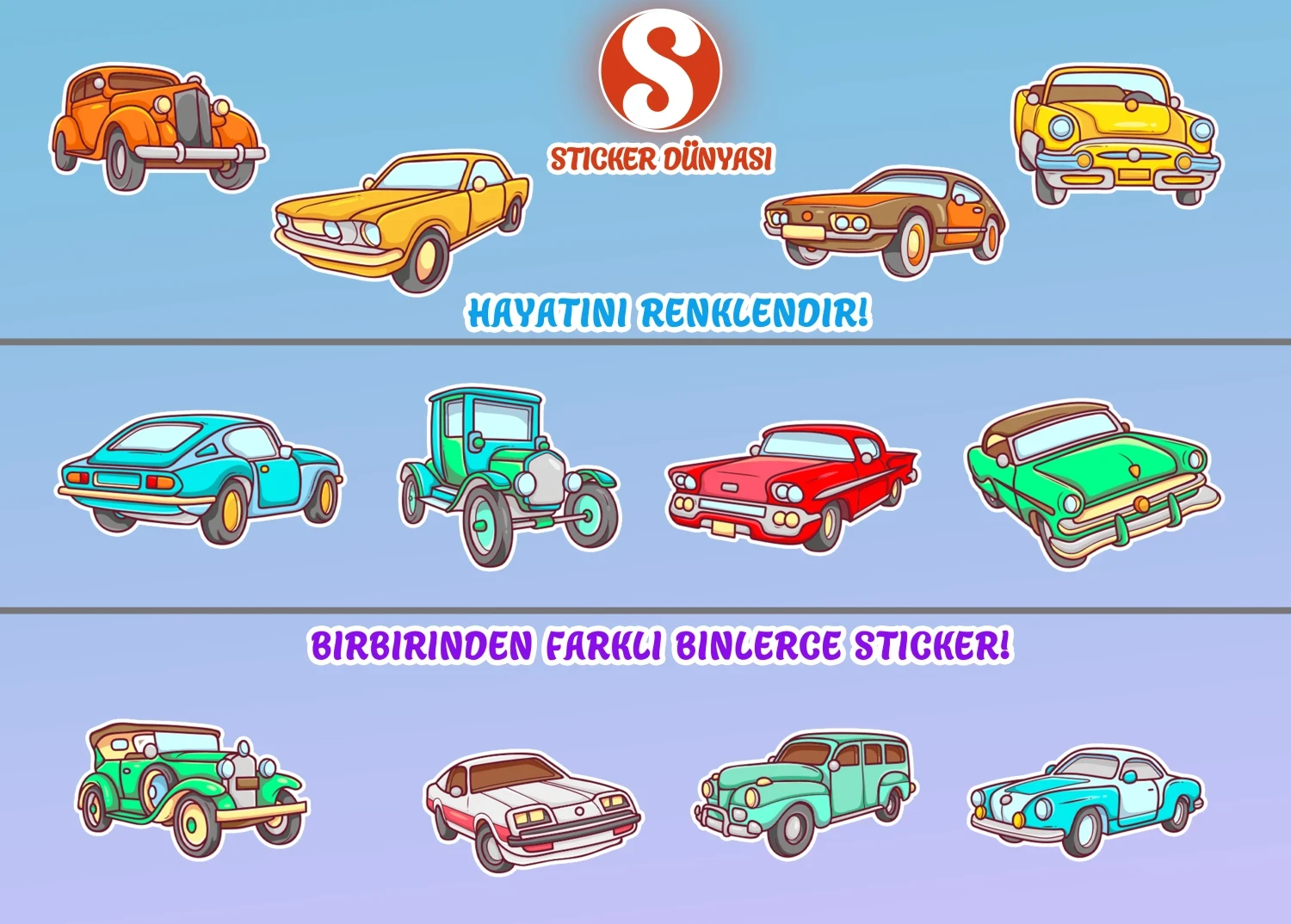 Eski Nostaljik Arabalar Sticker Koleksiyonu (Nost. Arabalar2) görsel 4